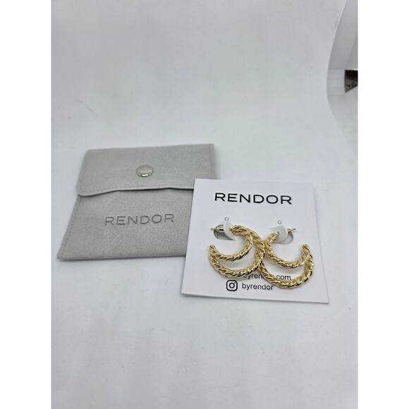 Rendor Victoria Braided Double Hoop Gold Earrings - Picture 2 of 7